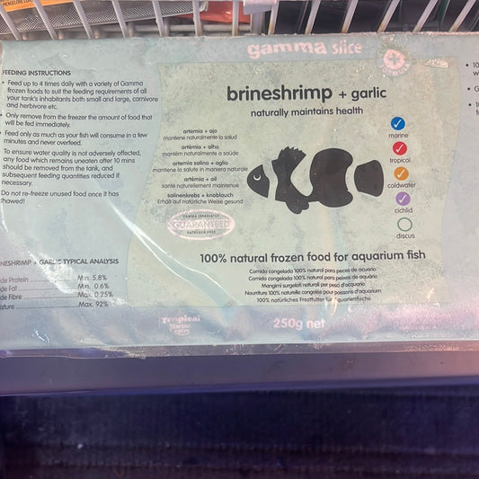 Gamma slice Brine Shrimp+garlic 250g fish food